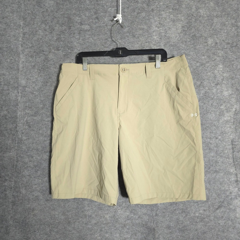 Under Armour Shorts Mens 38 Tan Khaki Loose Fit Stretch Performance Flat Front